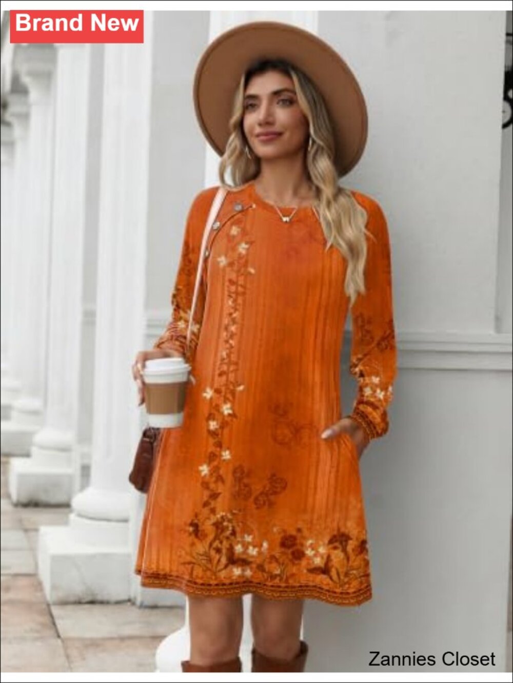 π» Zeagoo Long Sleeve Tunic Dress Side Button Crew Neck A-Line Fall Winter with - Picture 3 of 5